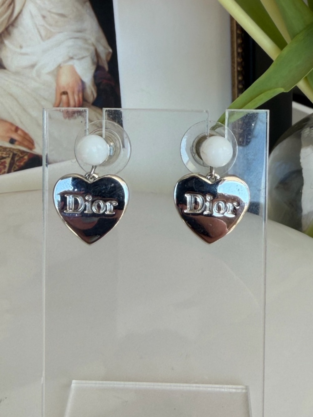 SOLD 🩷 DIOR Silver Heart Drop Earrings